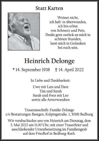 Anzeige von Heinrich Delonge von  Werbepost 