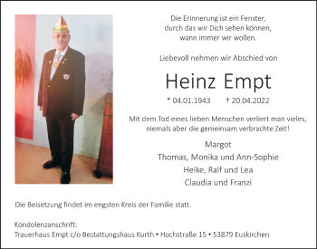 Anzeige von Heinz Empt von  Blickpunkt Euskirchen 
