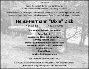Anzeige von Heinz-Hermann Dick von Kölner Stadt-Anzeiger / Kölnische Rundschau / Express