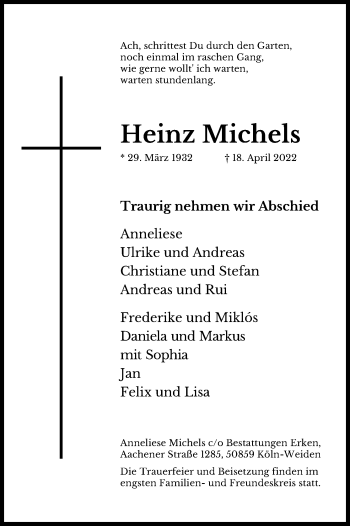 Anzeige von Heinz Michels von Kölner Stadt-Anzeiger / Kölnische Rundschau / Express