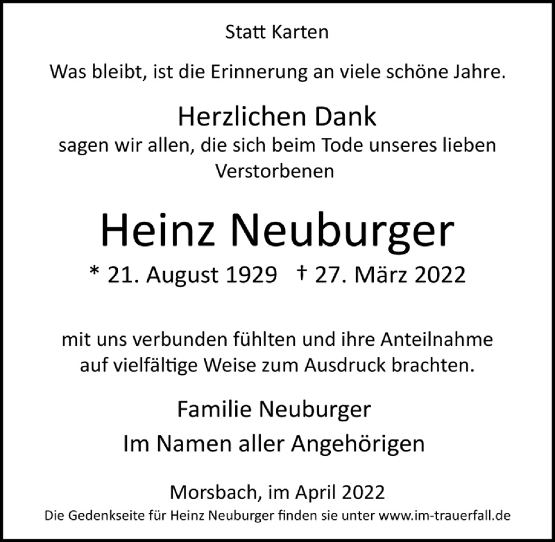  Traueranzeige für Heinz Neuburger vom 18.07.2023 aus  Lokalanzeiger 