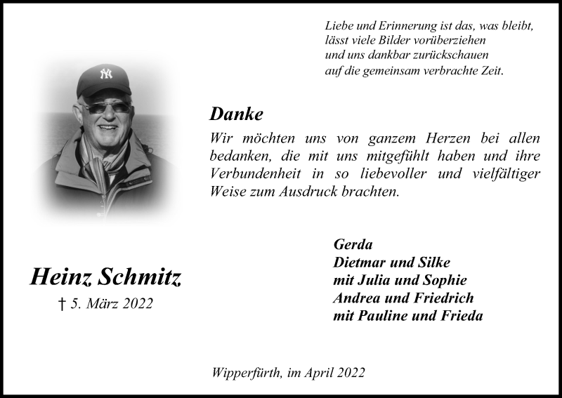  Traueranzeige für Heinz Schmitz vom 02.04.2022 aus Kölner Stadt-Anzeiger / Kölnische Rundschau / Express