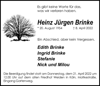 Anzeige von Heinz Jürgen Brinke von Kölner Stadt-Anzeiger / Kölnische Rundschau / Express