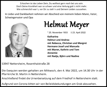 Anzeige von Helmut Meyer von Kölner Stadt-Anzeiger / Kölnische Rundschau / Express