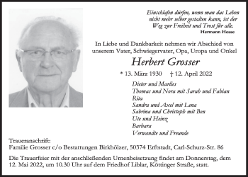 Anzeige von Herbert Grosser von  Werbepost 