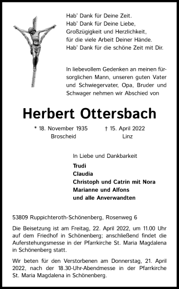 Anzeige von Herbert Ottersbach von Kölner Stadt-Anzeiger / Kölnische Rundschau / Express