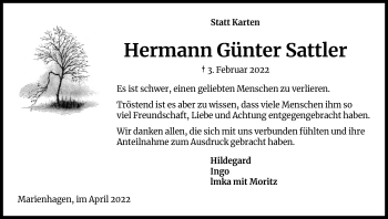 Anzeige von Hermann Günter Sattler von Kölner Stadt-Anzeiger / Kölnische Rundschau / Express