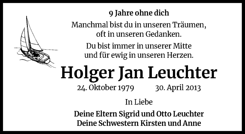  Traueranzeige für Holger Jan Leuchter vom 30.04.2022 aus Kölner Stadt-Anzeiger / Kölnische Rundschau / Express