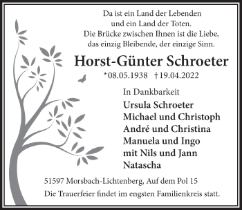 Anzeige von Horst-Günter Schroeter von  Lokalanzeiger 