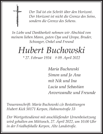 Anzeige von Hubert Buchowski von  Werbepost 