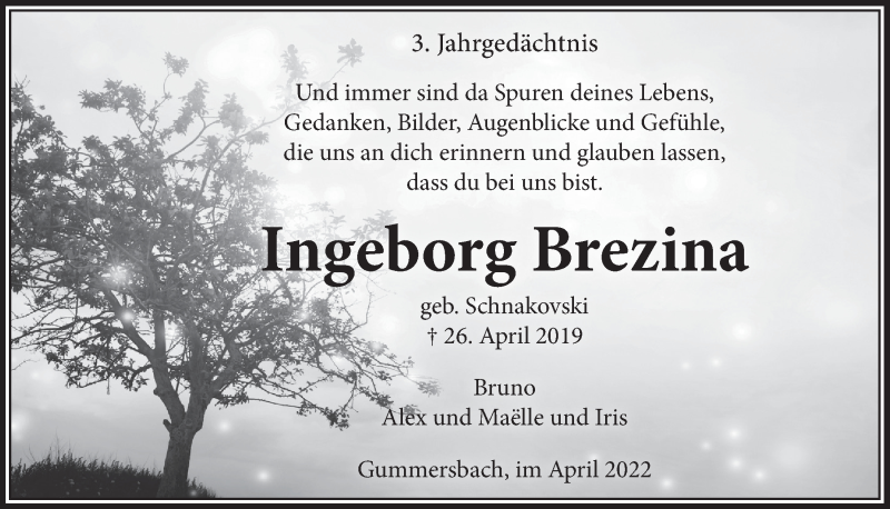  Traueranzeige für Ingeborg Brezina vom 18.07.2023 aus  Anzeigen Echo 