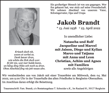 Anzeige von Jakob Brandt von  Werbepost 