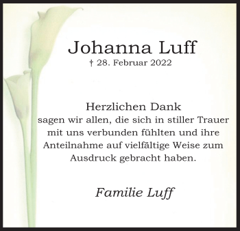 Anzeige von Johanna Luff von Kölner Stadt-Anzeiger / Kölnische Rundschau / Express