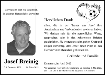 Anzeige von Josef Breinig von  Blickpunkt Euskirchen 
