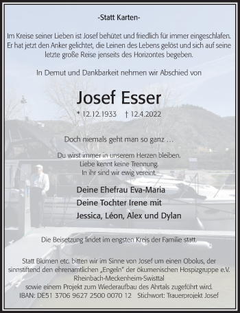 Anzeige von Josef Esser von  Schaufenster/Blickpunkt 