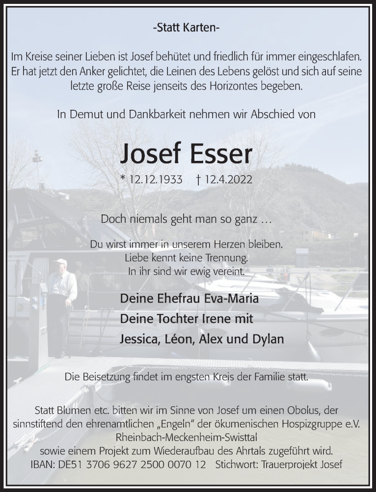  Traueranzeige für Josef Esser vom 22.04.2022 aus  Schaufenster/Blickpunkt 