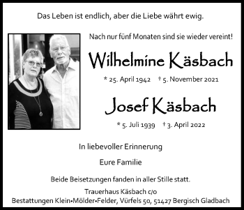 Anzeige von Josef Käsbach von Kölner Stadt-Anzeiger / Kölnische Rundschau / Express