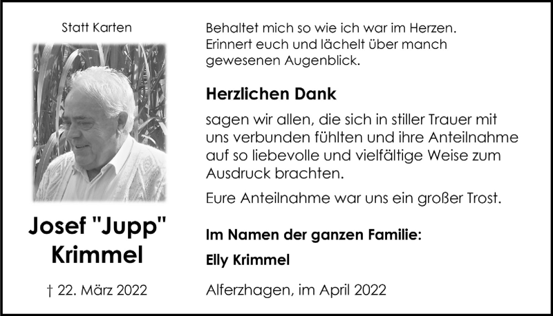  Traueranzeige für Josef Krimmel vom 29.04.2022 aus  Anzeigen Echo 