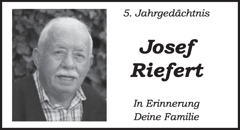  Traueranzeige für Josef Riefert vom 08.04.2022 aus  Werbepost 