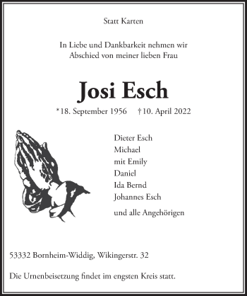 Anzeige von Josi Esch von  Schaufenster/Blickpunkt 