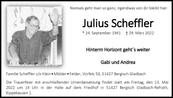Anzeige von Julius Scheffler von Kölner Stadt-Anzeiger / Kölnische Rundschau / Express