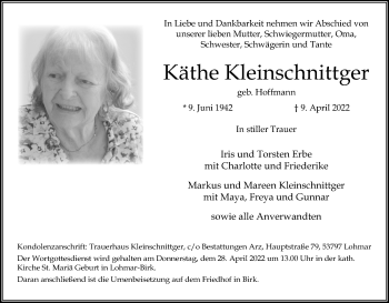 Anzeige von Käthe Kleinschnittger von Kölner Stadt-Anzeiger / Kölnische Rundschau / Express