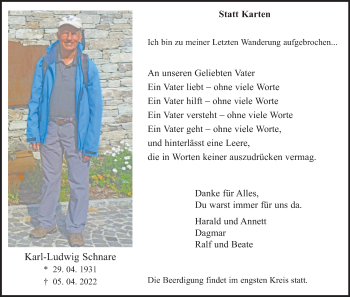 Anzeige von Karl-Ludwig Schnare von Kölner Stadt-Anzeiger / Kölnische Rundschau / Express