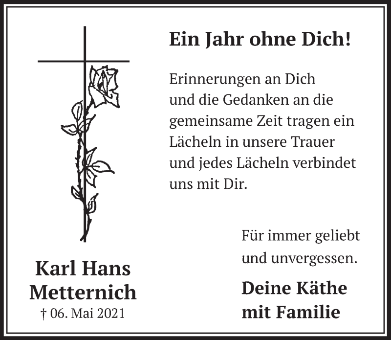  Traueranzeige für Karl Hans Metternich vom 29.04.2022 aus  Werbepost 