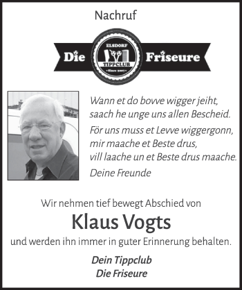 Anzeige von Klaus Vogts von  Werbepost 