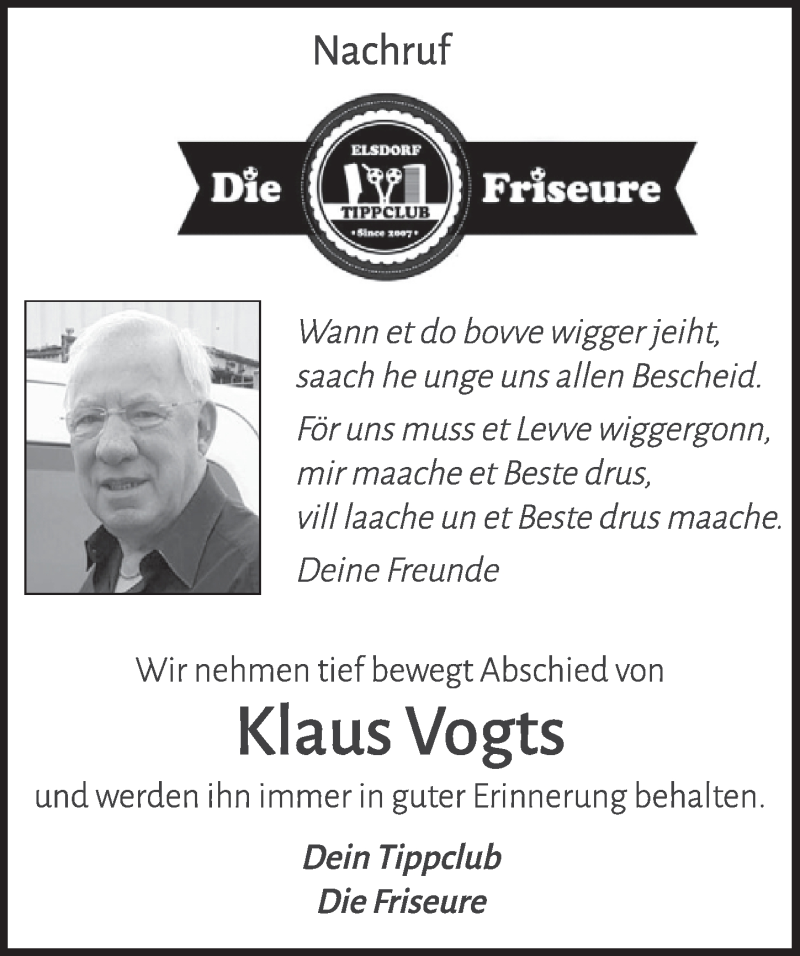  Traueranzeige für Klaus Vogts vom 08.04.2022 aus  Werbepost 