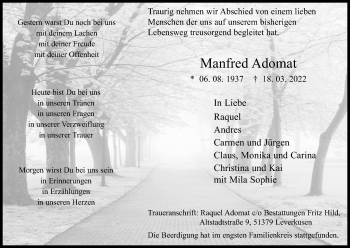 Anzeige von Manfred Adomat von Kölner Stadt-Anzeiger / Kölnische Rundschau / Express