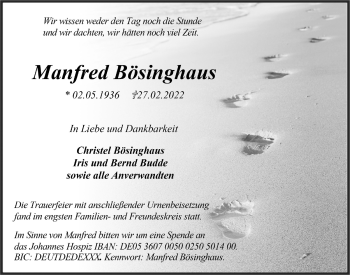 Anzeige von Manfred Bösinghaus von  Anzeigen Echo 