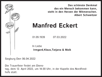 Anzeige von Manfred Eckert von Kölner Stadt-Anzeiger / Kölnische Rundschau / Express