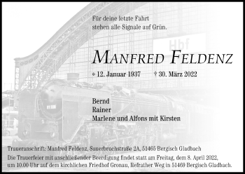 Anzeige von Manfred Feldenz von Kölner Stadt-Anzeiger / Kölnische Rundschau / Express