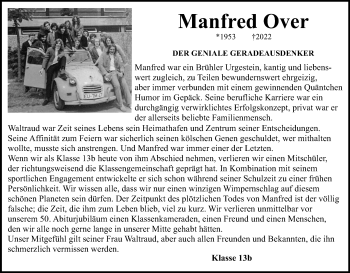 Anzeige von Manfred Over von Kölner Stadt-Anzeiger / Kölnische Rundschau / Express