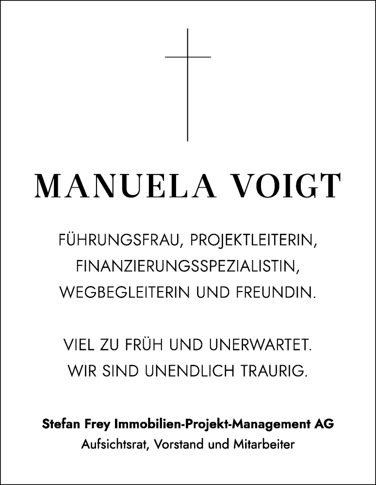  Traueranzeige für Manuela Voigt vom 30.04.2022 aus Kölner Stadt-Anzeiger / Kölnische Rundschau / Express