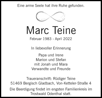 Anzeige von Marc Teine von Kölner Stadt-Anzeiger / Kölnische Rundschau / Express