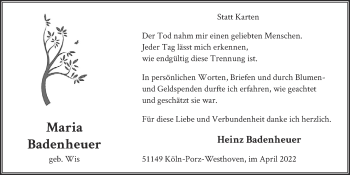 Anzeige von Maria Badenheuer von  EXPRESS - Die Woche 