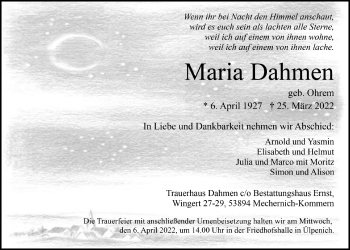 Anzeige von Maria Dahmen von  Blickpunkt Euskirchen 