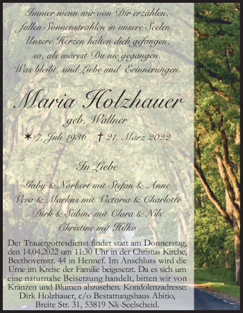 Anzeige von Maria Holzhauer von Kölner Stadt-Anzeiger / Kölnische Rundschau / Express