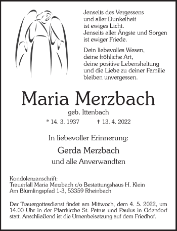 Anzeige von Maria Merzbach von  Schaufenster/Blickpunkt 
