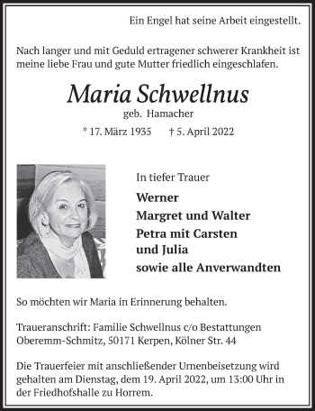 Anzeige von Maria Schwellnus von  Werbepost 