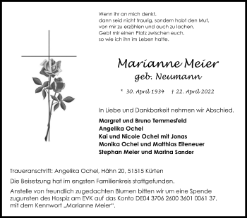 Anzeige von Marianne Meier von Kölner Stadt-Anzeiger / Kölnische Rundschau / Express
