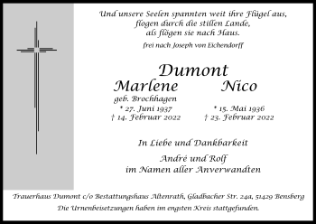 Anzeige von Marlene Dumont von Kölner Stadt-Anzeiger / Kölnische Rundschau / Express