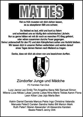 Anzeige von Mattes  von Kölner Stadt-Anzeiger / Kölnische Rundschau / Express