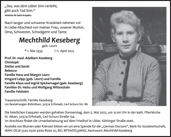 Anzeige von Mechthild Keseberg von  Werbepost 