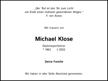 Anzeige von Michael Klose von Kölner Stadt-Anzeiger / Kölnische Rundschau / Express