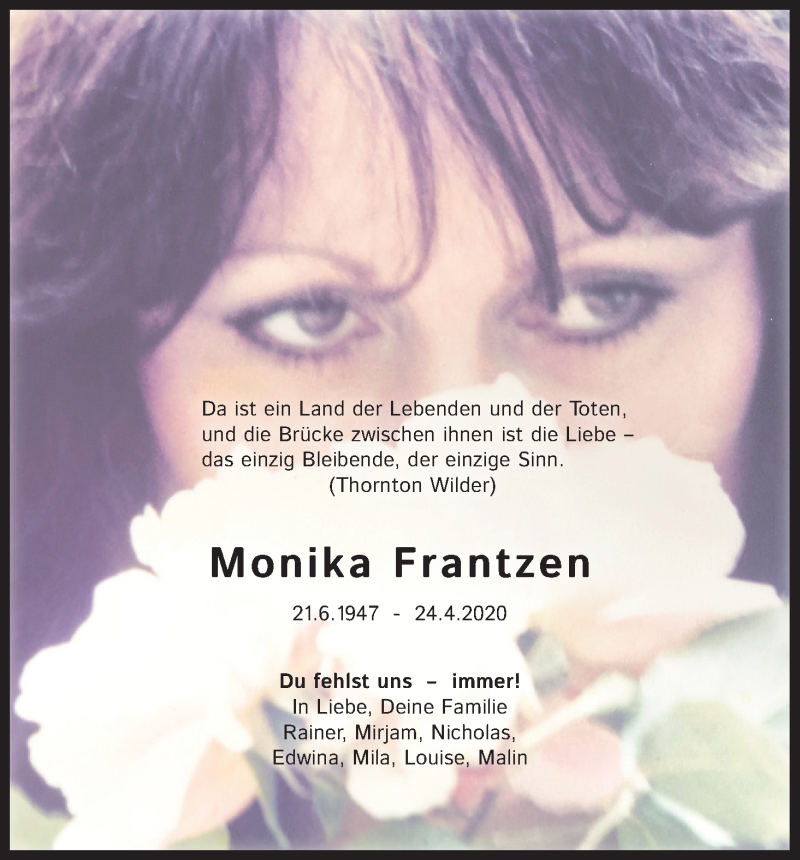  Traueranzeige für Monika Frantzen vom 23.04.2022 aus Kölner Stadt-Anzeiger / Kölnische Rundschau / Express