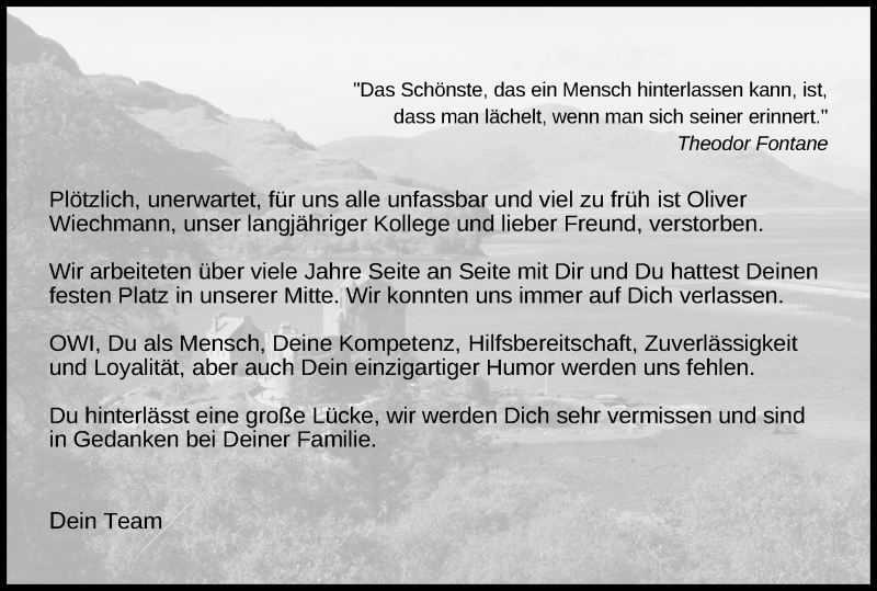  Traueranzeige für Oliver Wiechmann vom 09.04.2022 aus Kölner Stadt-Anzeiger / Kölnische Rundschau / Express