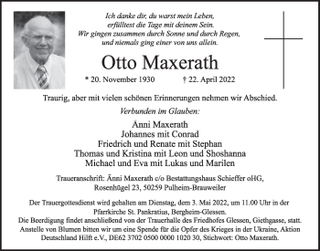 Anzeige von Otto Maxerath von  Werbepost 